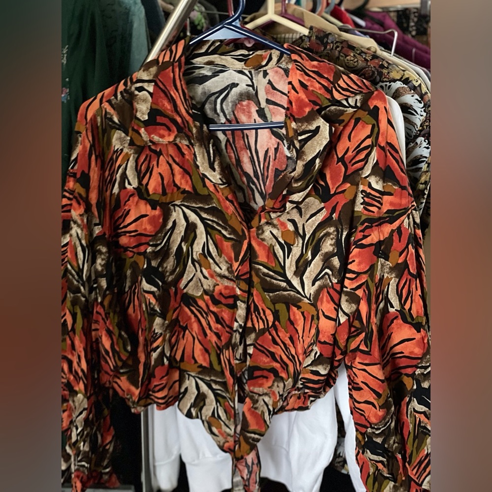 #6-Orange And Black Retro Tie Top